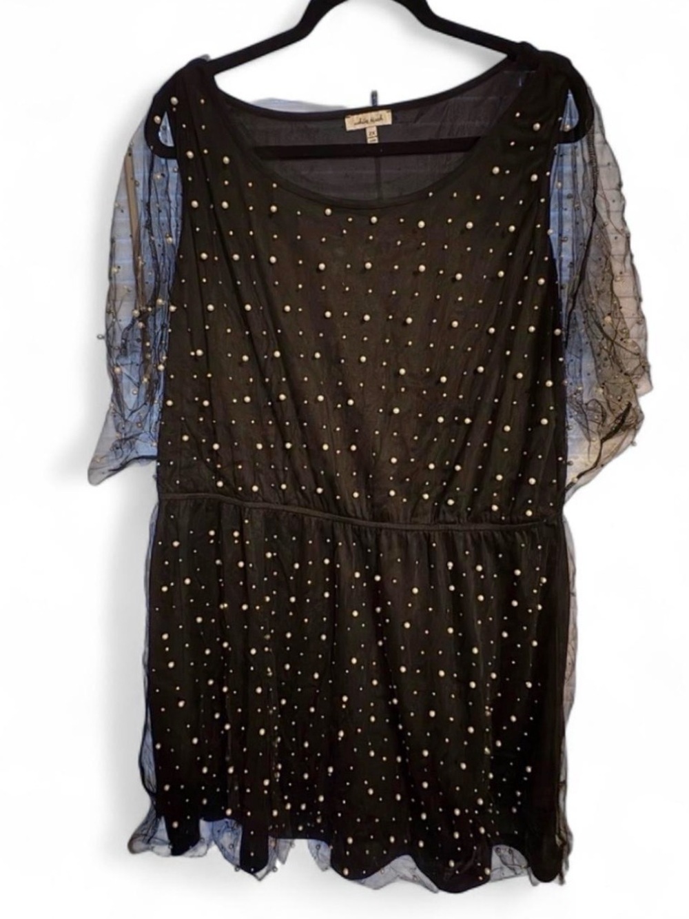 white birch Black Mini Dress with Pearl Bead Detailing